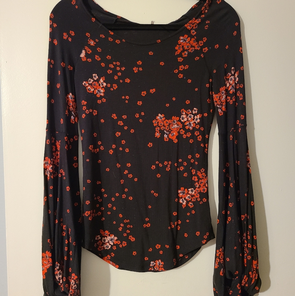 Free People floral balloon sleeves long sleeve top